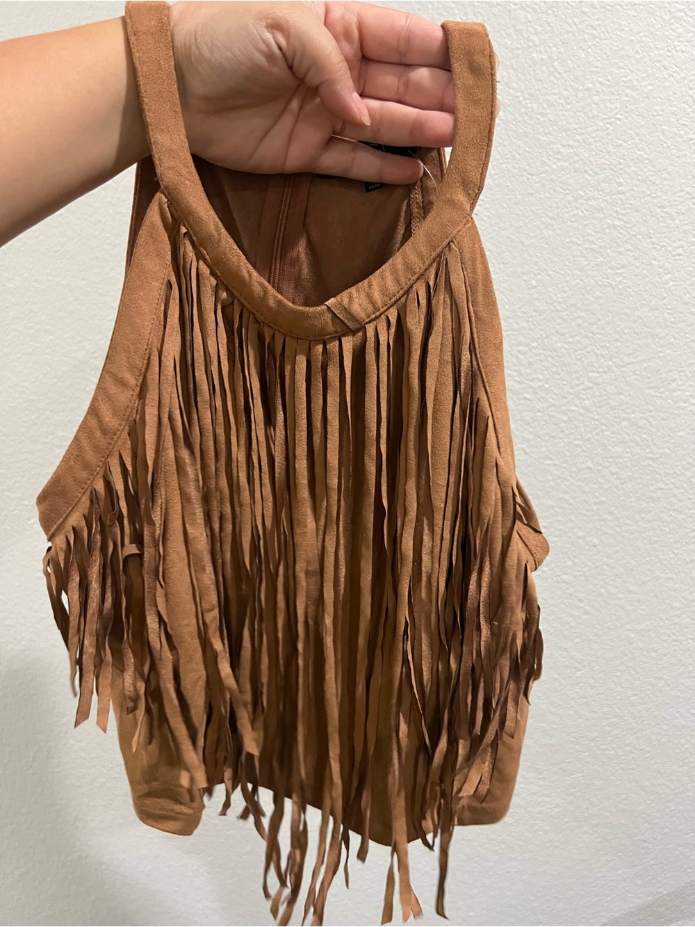 ANGL Tan Suede Fringe Tank Top